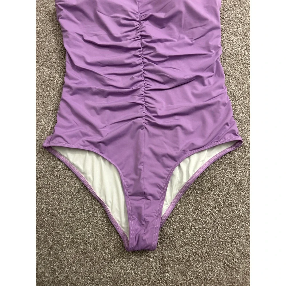 Padre Bay Swim One Piece Swimsuit Womens XL Purple Excellent Ruched V-Back Scoop
